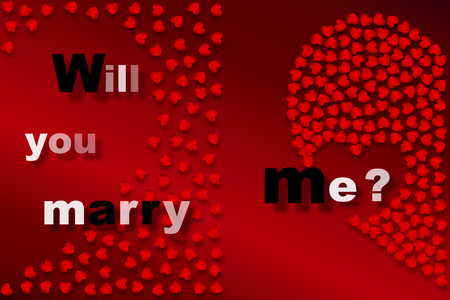 The message .."Will you marry me?" layed on spreading Red Hearts on the Red Gradient Background. It can be applied to be the card, the backdrop for any party or event.のイラスト素材