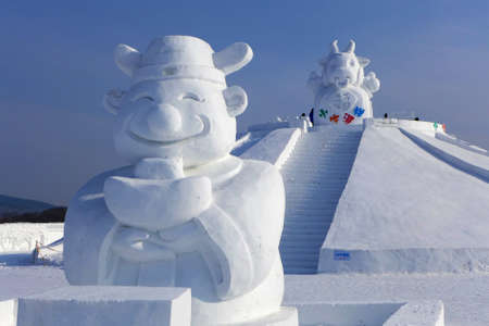 Snow sculpture of God of wealth