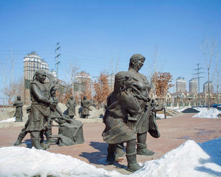 Akiyama surrounding fluttering hand sculptureの写真素材