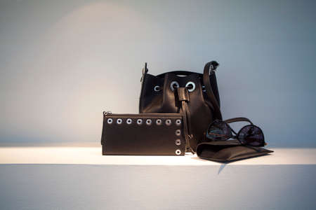 handbag, purse and sunglassesの写真素材