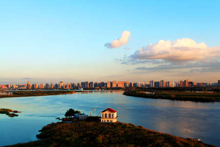 Panoramic River sunsetのeditorial素材