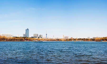 Lake view at springのeditorial素材