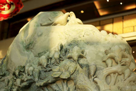 Bird, flower & plants jade carvingの写真素材