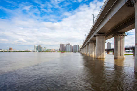 Railway bridge and Songhua City Sceneryのeditorial素材