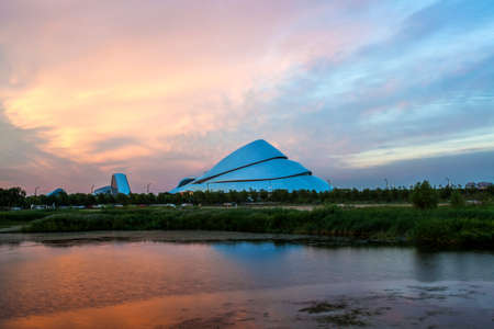Urban scenery reflection of Harbin Grand Theatre eveningのeditorial素材
