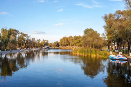 park scenery and yachtの写真素材