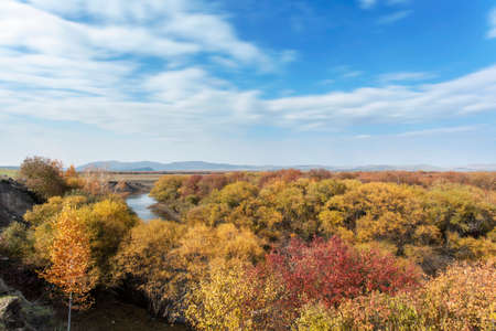 Autumn forest river in Hulun Buir Grasslandの写真素材