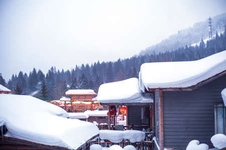 village houses  covered with snowのeditorial素材