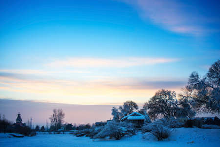 The winter snow rime farmhouseのeditorial素材