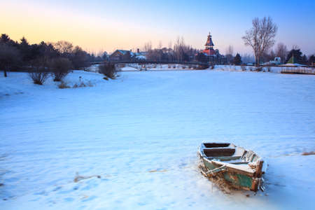 The old fishing boat in winterのeditorial素材
