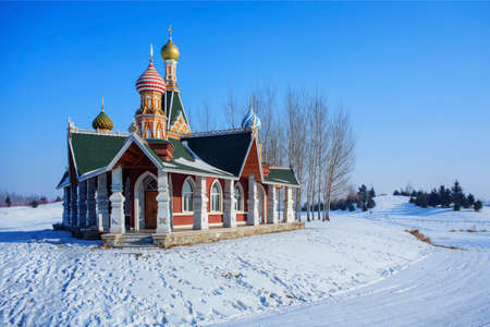 The winter snow Volga manor buildingのeditorial素材