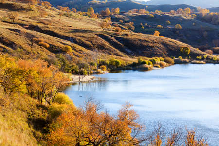 Nature landscape scenery view of Ulan Buh grasslands during autumn