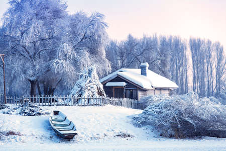 winter in the Volga manor farmhouse boatのeditorial素材