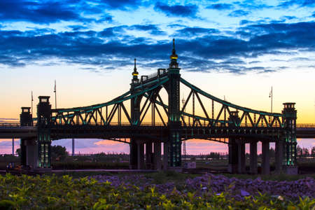 Yangming Beach Bridge with sunset viewの写真素材