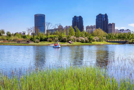 Green grass high grade residence for lake waterのeditorial素材