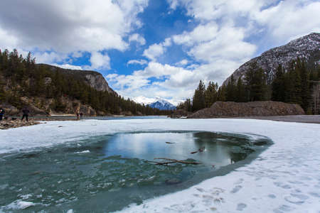 Banff lake with snow sceneryの写真素材