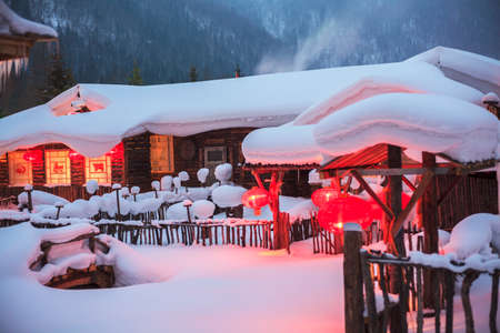 Winter snow  house in Chinaのeditorial素材