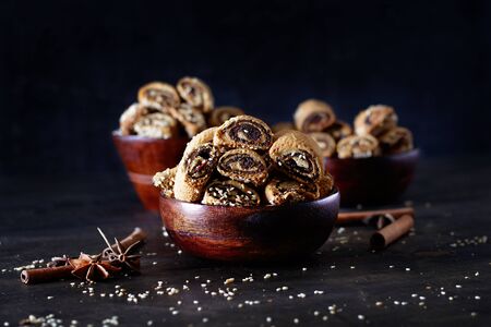 Arabic sweets. Arabian Qatayef, Ghorayeba sweets and Egyptian cookies Kahk El Eid. Cookies of El...