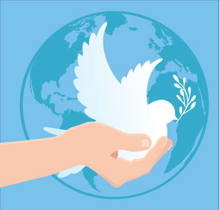 International Peace Day - globe - pigeon - hand - vectorのイラスト素材