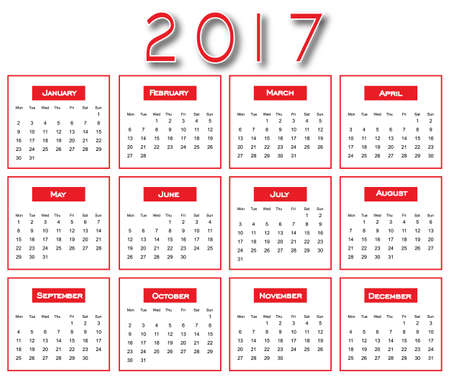 Red Simple Calendar 2017 - Calendar 2017 Design - Calendar 2017 New Yearのイラスト素材