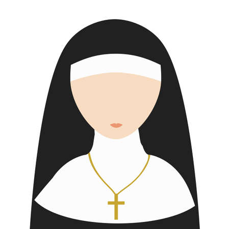 Nun Flat Vector Isolated - Nun flat icon with a cross - christian catholic religious vector graphic isolated illustrationのイラスト素材
