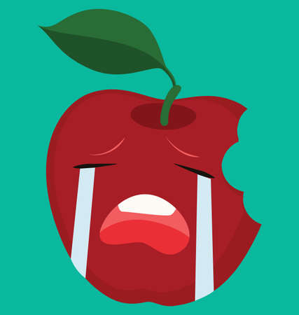 Crying Red Apple Vector Illustration- Food Cartoon Vector - Fruit Cartoon - Red Apple Crying -のイラスト素材