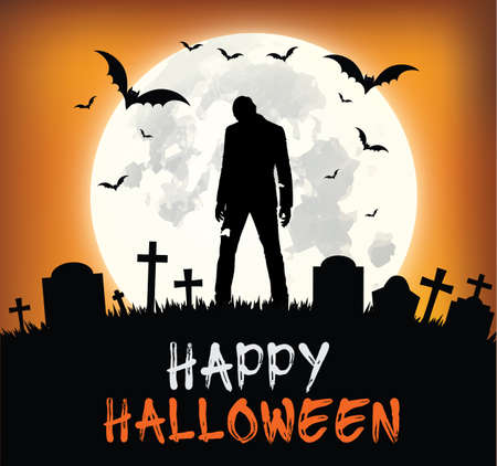 Happy Halloween Design Zombie Silhouette - Halloween Zombie Party Background Vector Illustration Flat -のイラスト素材