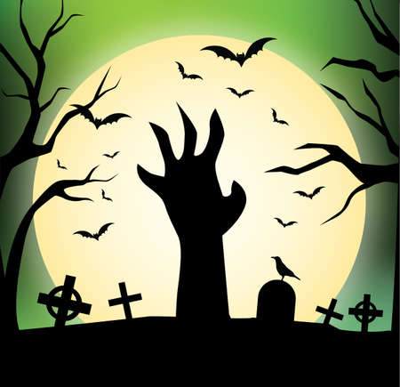 Happy Halloween Design Zombie Hand Silhouette - Halloween Zombie Party Background Vector Illustration Flat -のイラスト素材