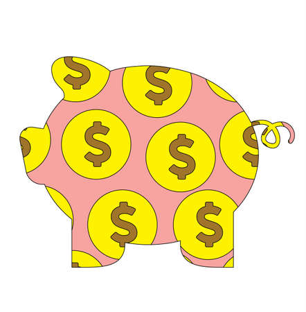 Pig Money Box Coin Bank Isolated Flat Cartoon Vector Illustration - Pig Money With White Background -のイラスト素材