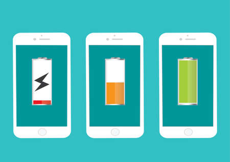 Battery Mobile Phone Full And Low Energy Vector Illustration Flat -