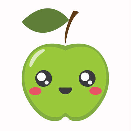 Apple Kawaii Cute Cartoon Icon - Apple Fruit Character Design Kawaii Flat Isolated Vector Illustration Stockのイラスト素材