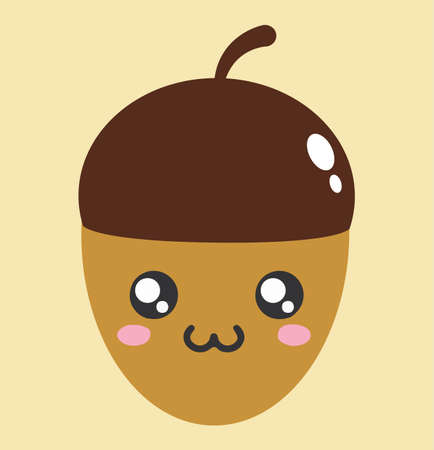 Acorn Kawaii Cute Cartoon Icon - Acorn Character Kawaii Flat Isolated Design Vector Illustration Stockのイラスト素材
