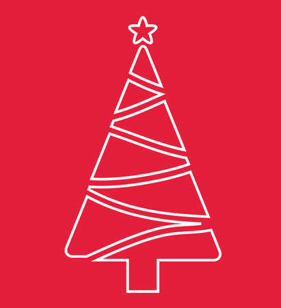 Tree Christmas Card - White Christmas Tree On Red Background Illustration Stock Vector Flatのイラスト素材