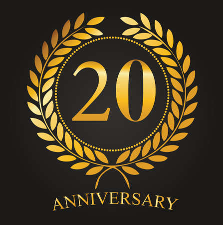 20 Years Anniversary Golden Label - 20th Anniversary Logo celebretion Ribbon Vector Stock Illustrationのイラスト素材