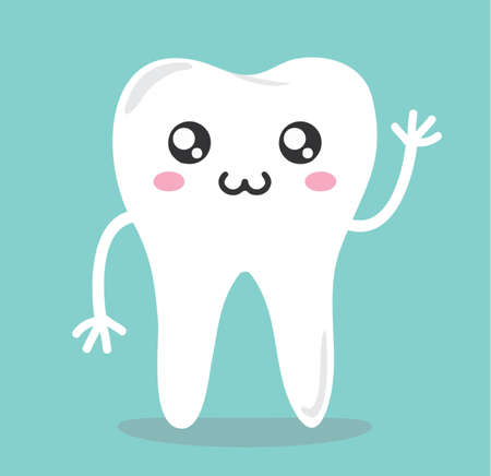 Teeth Cartoon Cute Kawaii Icon - Teeth Flat Isolated Character Kawaii Design Vector Illustration...