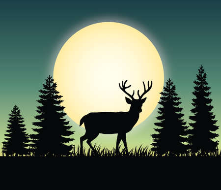 Deer forest landscape scenic natural - deer forest landscape scenery vector illustration flat stockのイラスト素材