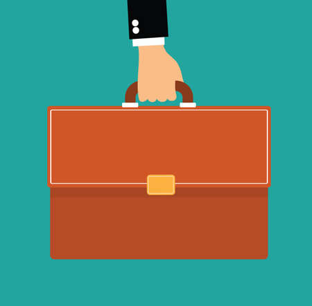hand holding briefcase - business man with briefcase flat vector illustration stockのイラスト素材