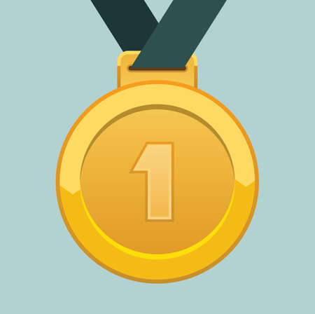 Gold medal winner success symbol icon flat cartoon vector stockのイラスト素材