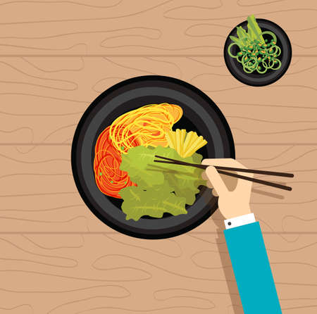 Asian food korean vegetable oriental hand eat flat vector design stockのイラスト素材