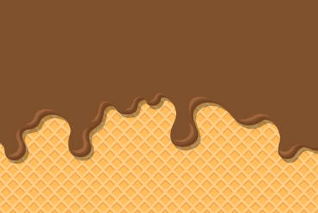 Wafer and flowing chocolate. Ice Cream and Wafer. Delicious food concept. Vector stock.のイラスト素材