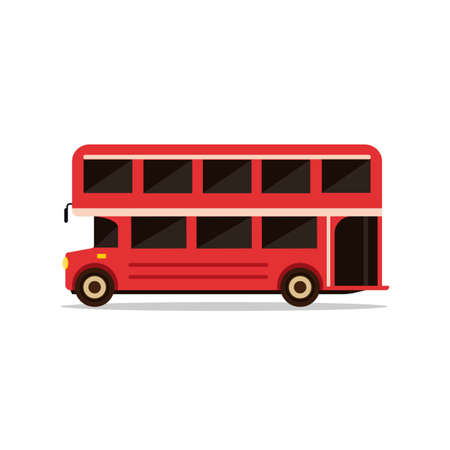Red london bus isolated on white background. English UK british bus in flat style. Vector stockのイラスト素材