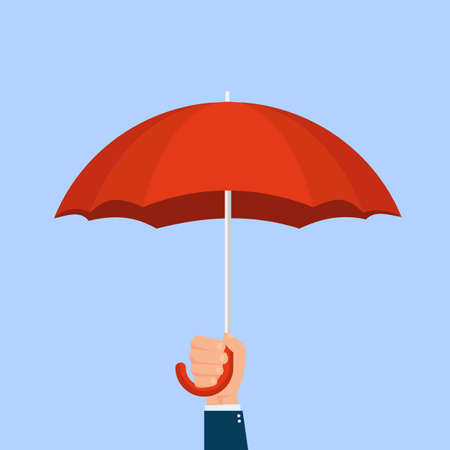 Hand holding umbrella isolated on white background. Security concept. Vector stockのイラスト素材