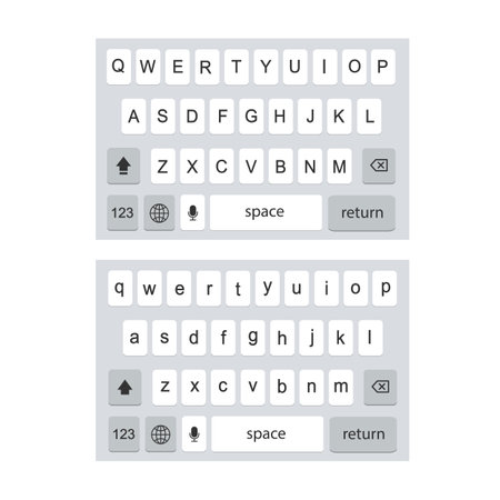 Keyboard for smartphone isolated on white background. Screen smartphone keyboard. Mobile phone alphabet. Vector stockのイラスト素材