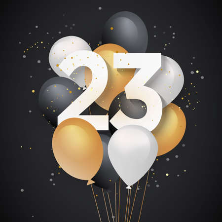 Happy 23th birthday balloons greeting card background. 23 years anniversary. 23th celebrating with confetti. "Illustration stock"の写真素材