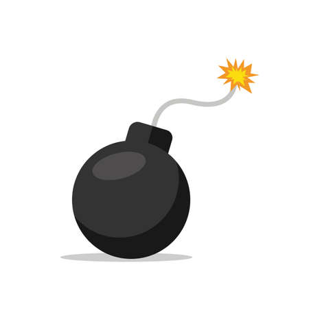 Bomb isolated on white background. Cartoon bom with burning fuse. Vector stockのイラスト素材