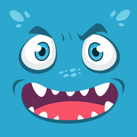 Blue monster avatar. Cartoon monster face. Monster square head. Vector stockのイラスト素材