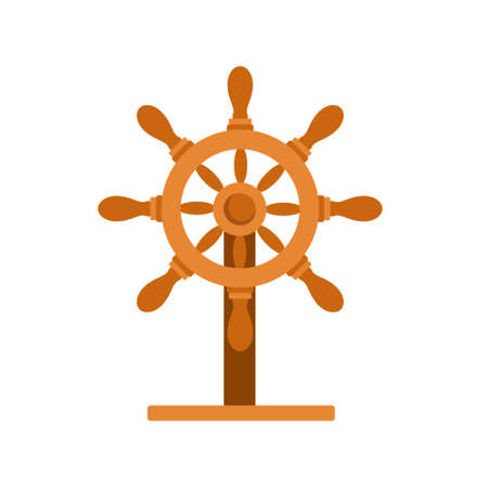 Steering wheel boat isolated on white background. Boat rudder. Captain helm. Vector stockのイラスト素材