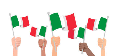 Hands with italian flag isolated on white background. Vector stockのイラスト素材