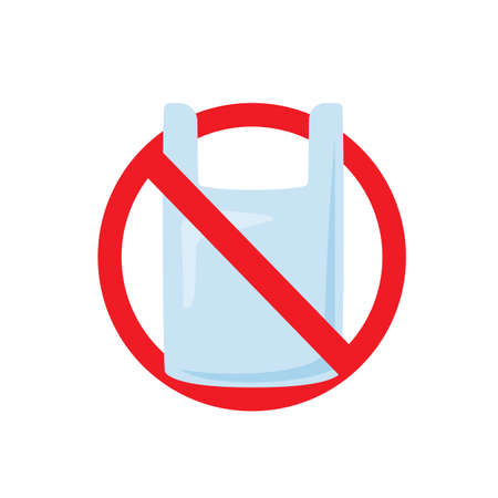 No plastic bags sign isolated on white background. Pollution problem concept. Vector stockのイラスト素材