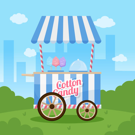 Cotton candy cart in the park. Vector stockのイラスト素材